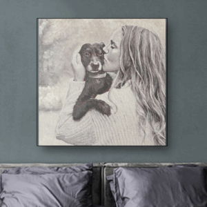 a 24" x 24" portrait in Watercolor and enamel on canvas, painted by maryanne chisholm